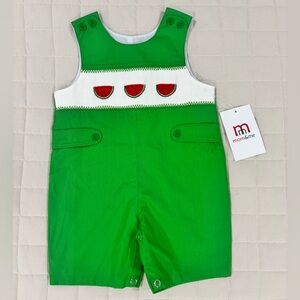 NWT Mom & Me Green Watermelon Smocked Jon Jon Romper Overall